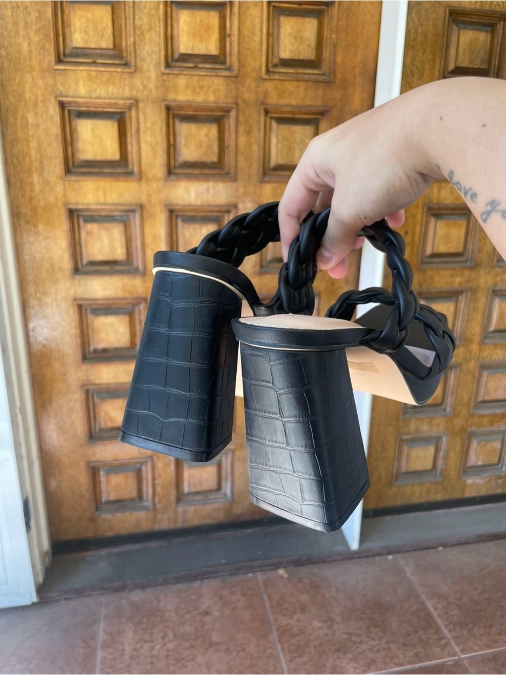 Sincerely Jules Black Braided Platform Block Heel Sandals - Picture 2 of 3